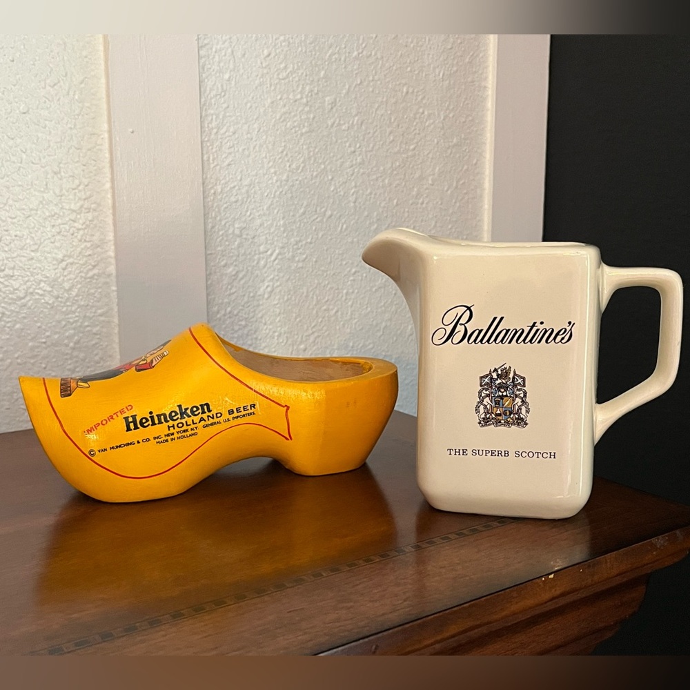 Vintage Ballantine’s Scotch Pitcher & Heineken Clog Bundle